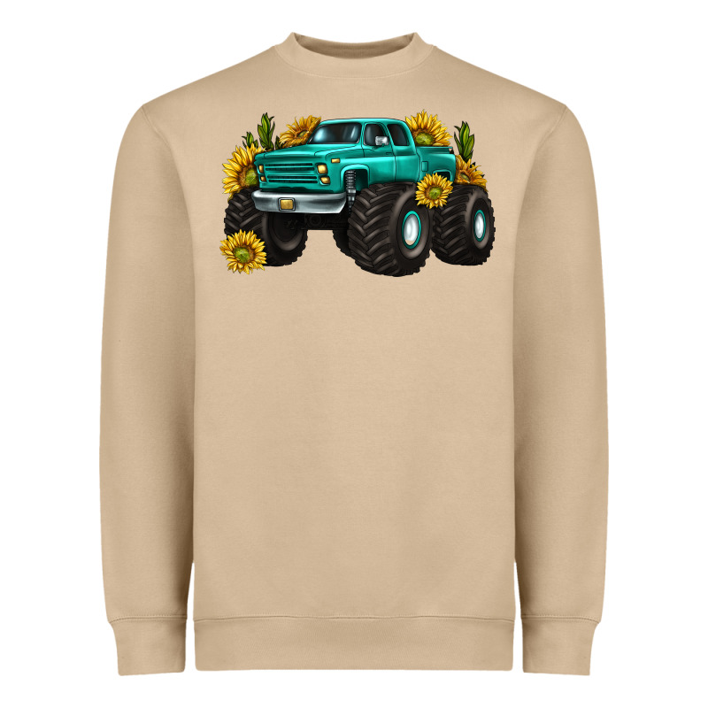 Monster Truck With Sunflower Western Heavyweight Sweatshirt by texasbilliewilder | Teevron