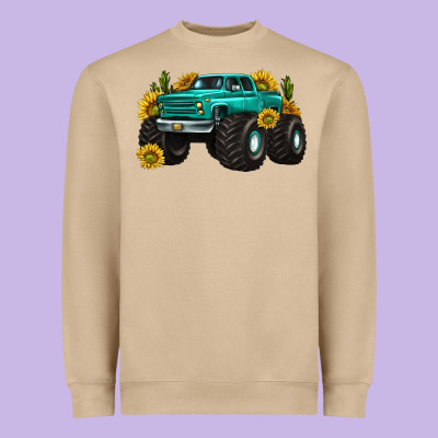 Monster Truck With Sunflower Western Heavyweight Sweatshirt Designed By Texasbilliewilder