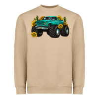 Mushroom monster truck with sunflower western Heavyweight Sweatshirt - texasbilliewilder