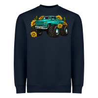Navy monster truck with sunflower western Heavyweight Sweatshirt - texasbilliewilder