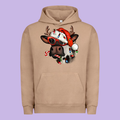Christmas Cow With Antlers Urban Hoodie Designed By Jasminsmagicworld