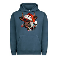 Pigment Midnight Navy Christmas cow with antlers Urban Hoodie - Jasminsmagicworld