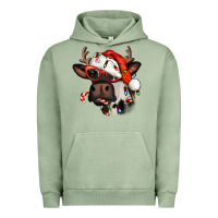 Pigment Oil Green Christmas cow with antlers Urban Hoodie - Jasminsmagicworld