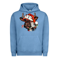 Pigment Pebble Blue Christmas cow with antlers Urban Hoodie - Jasminsmagicworld