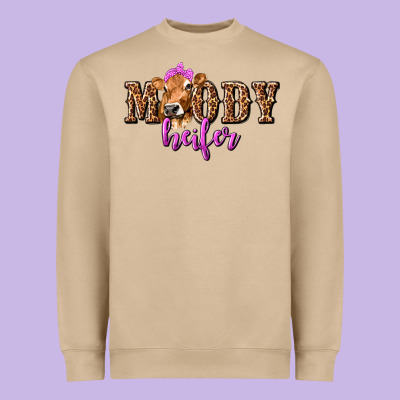 Moody Heifer With Leopard Tbw Heavyweight Sweatshirt Designed By Texasbilliewilder