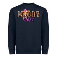 Navy moody heifer with leopard tbw Heavyweight Sweatshirt - texasbilliewilder