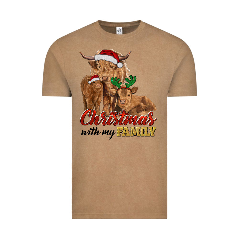 Christmas With My Family Highland Cow Cattle And Calves Vintage Tee by RanaPortraitStore | Teevron