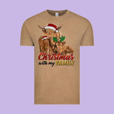 Christmas With My Family Highland Cow Cattle And Calves Vintage Tee Designed By Ranaportraitstore
