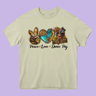 Peace Love Duroc Pig Heavy Core Tee Designed By Lillyallendesigns