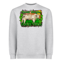 Heather Grey Thick Thighs Lucky Vibes Charolais Bull Heavyweight Sweatshirt - RanaPortraitStore