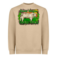 Thick Thighs Lucky Vibes Charolais Bull Heavyweight Sweatshirt | Teevron