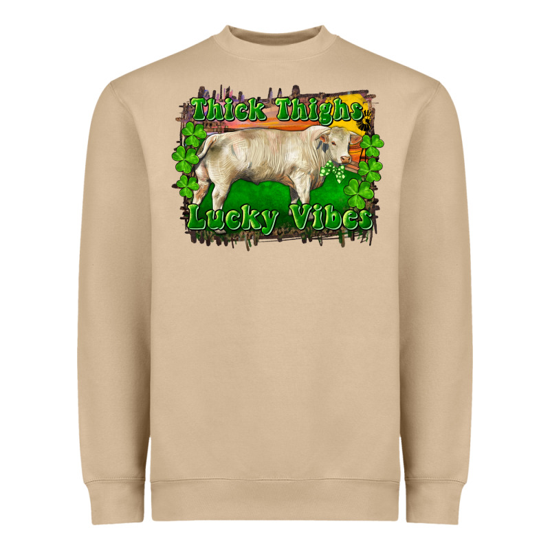 Thick Thighs Lucky Vibes Charolais Bull Heavyweight Sweatshirt by RanaPortraitStore | Teevron