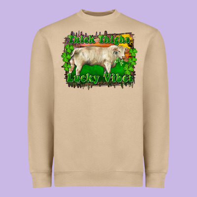 Heavyweight Sweatshirt Thick Thighs Lucky Vibes Charolais Bull