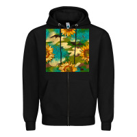 Black camouflage turquoise glitter sunflowers seamless pattern Zipper Hoodie - BundleAndBundleShop