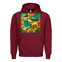 Burgundy camouflage turquoise glitter sunflowers seamless pattern Zipper Hoodie - BundleAndBundleShop