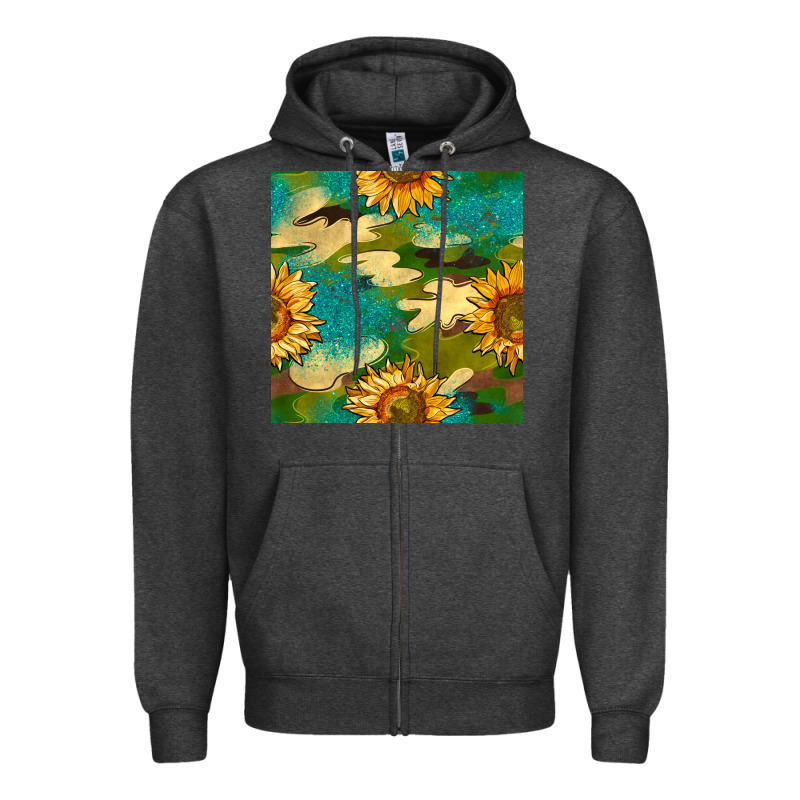 Camouflage Turquoise Glitter Sunflowers Seamless Pattern Zipper Hoodie by BundleAndBundleShop | Teevron