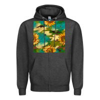Charcoal Heather camouflage turquoise glitter sunflowers seamless pattern Zipper Hoodie - BundleAndBundleShop