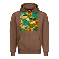 Chestnut camouflage turquoise glitter sunflowers seamless pattern Zipper Hoodie - BundleAndBundleShop