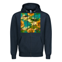 Navy camouflage turquoise glitter sunflowers seamless pattern Zipper Hoodie - BundleAndBundleShop