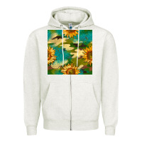 Oatmeal Heather camouflage turquoise glitter sunflowers seamless pattern Zipper Hoodie - BundleAndBundleShop