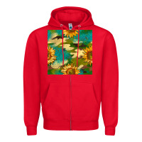 Red camouflage turquoise glitter sunflowers seamless pattern Zipper Hoodie - BundleAndBundleShop