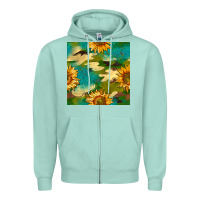 Seafoam camouflage turquoise glitter sunflowers seamless pattern Zipper Hoodie - BundleAndBundleShop