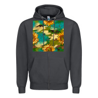 Smoke camouflage turquoise glitter sunflowers seamless pattern Zipper Hoodie - BundleAndBundleShop