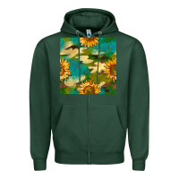 Sports Green camouflage turquoise glitter sunflowers seamless pattern Zipper Hoodie - BundleAndBundleShop