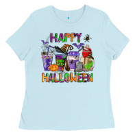 Baby Blue happy halloween coffee cups Ladies Tee - AdoDesignShop