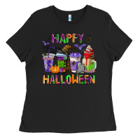 Black happy halloween coffee cups Ladies Tee - AdoDesignShop
