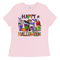 Bubblegum Pink happy halloween coffee cups Ladies Tee - AdoDesignShop