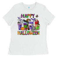 White happy halloween coffee cups Ladies Tee - AdoDesignShop