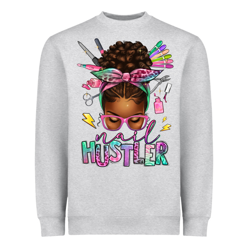 Nail Hustler Afro Messy Bun Heavyweight Sweatshirt by texasbilliewilder | Teevron