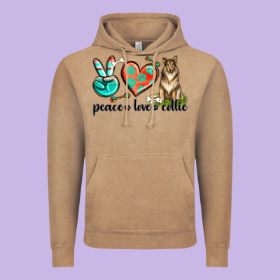 Peace Love Collie Vintage Hoodie Designed By Texasbilliewilder