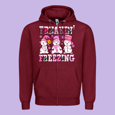 Freaking Freezing With Snowmans Zipper Hoodie Designed By Adodesignshop