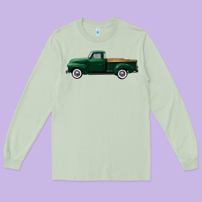 Western Green Truck Right Side View Long Sleeve Tee Designed By Fadigitalartstudio