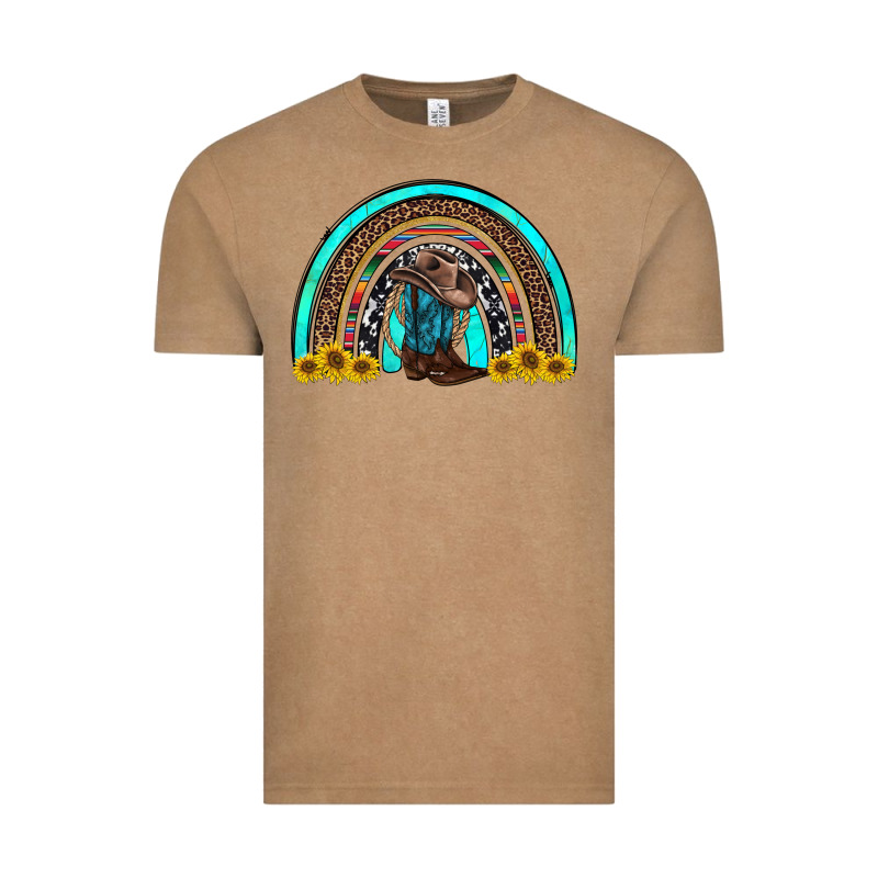 Western Cowboy Boots Sunflowers Rainbow Vintage Tee by RanaPortraitStore | Teevron