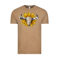 Vintage Coffee cowhide bull skull and sunflower Vintage Tee - BarkalooDesign