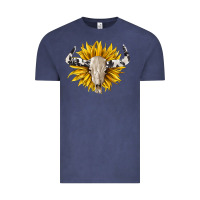 Vintage Denim cowhide bull skull and sunflower Vintage Tee - BarkalooDesign