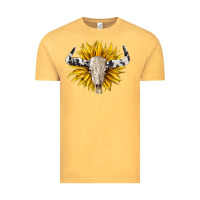Vintage Mustard cowhide bull skull and sunflower Vintage Tee - BarkalooDesign