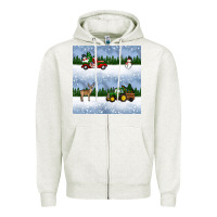 Oatmeal Heather christmas snow truck seamless pattern Zipper Hoodie - BundleAndBundleShop