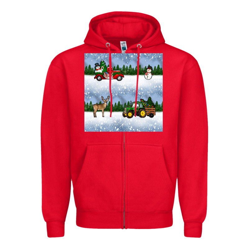 Christmas Snow Truck Seamless Pattern Zipper Hoodie by BundleAndBundleShop | Teevron