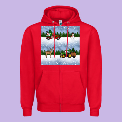 Christmas Snow Truck Seamless Pattern Zipper Hoodie Designed By Bundleandbundleshop
