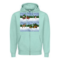 Seafoam christmas snow truck seamless pattern Zipper Hoodie - BundleAndBundleShop