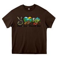 Chocolate Brown Peace Love Peacock Bass Heavy Core Tee - LillyAllenDesigns