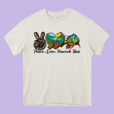 Peace Love Peacock Bass Heavy Core Tee Designed By Lillyallendesigns
