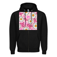 Breast Cancer Awareness With Daisy And Heart Seamless Pattern Zipper Hoodie | Teevron