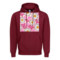 Burgundy breast cancer awareness with daisy and heart seamless pattern Zipper Hoodie - BundleAndBundleShop