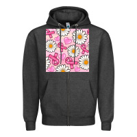 Charcoal Heather breast cancer awareness with daisy and heart seamless pattern Zipper Hoodie - BundleAndBundleShop