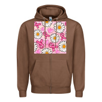Chestnut breast cancer awareness with daisy and heart seamless pattern Zipper Hoodie - BundleAndBundleShop